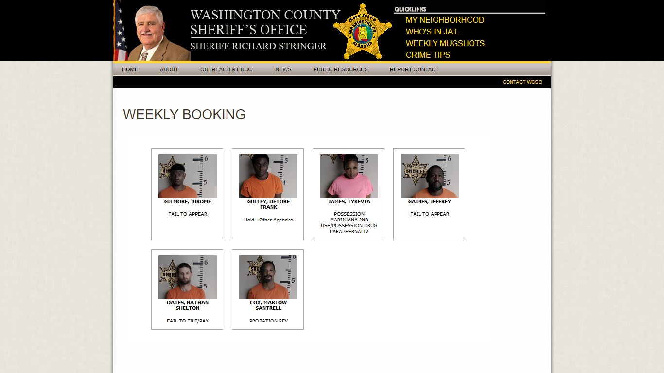 Weekly Booking - Washington County Sheriff's Office